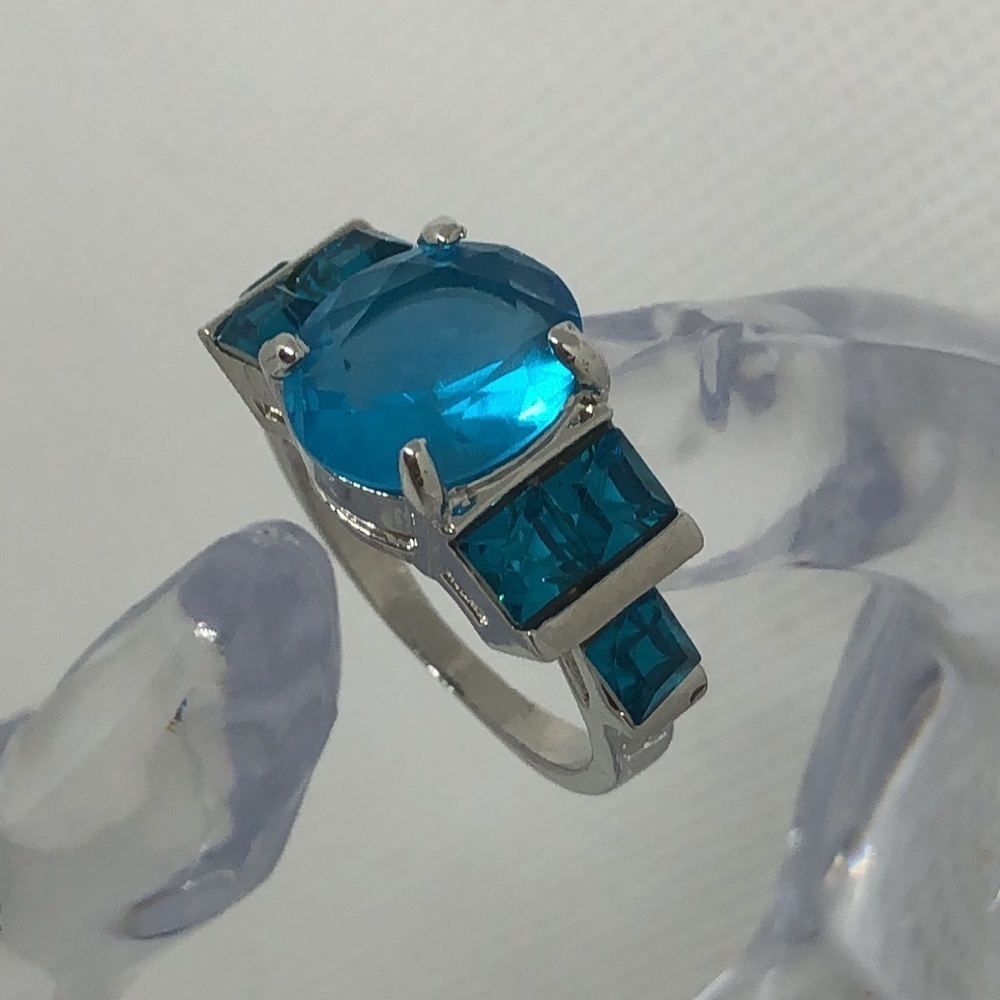 Simulated Blue Topaz Statement Ring Bj75 - image 2